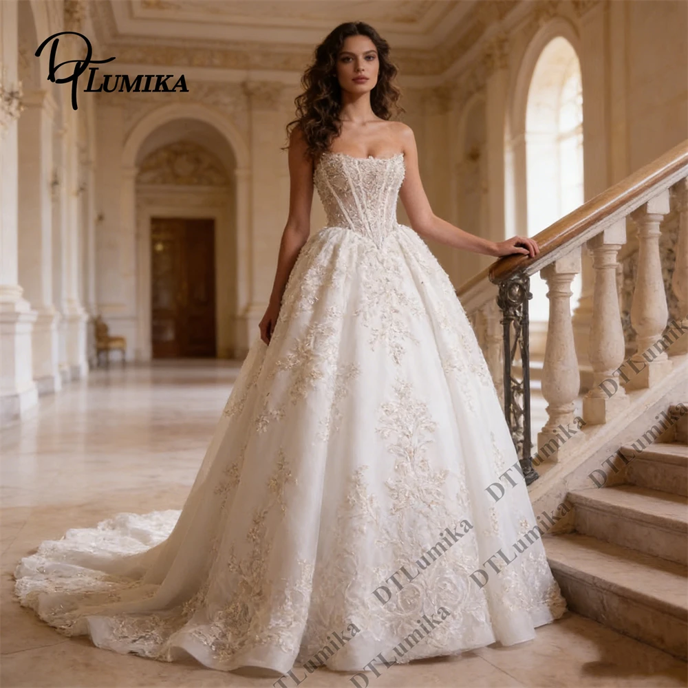 DTLumika Women's Luxury Ball Gown Wedding Dress Strapless Corset Church Bridal Gown Customized Long Train Bride Dresses
DTLumika Women's Luxury Ball Gown Wedding Dress Strapless Corset Church Bridal Gown Customized Long Train Bride Dresses