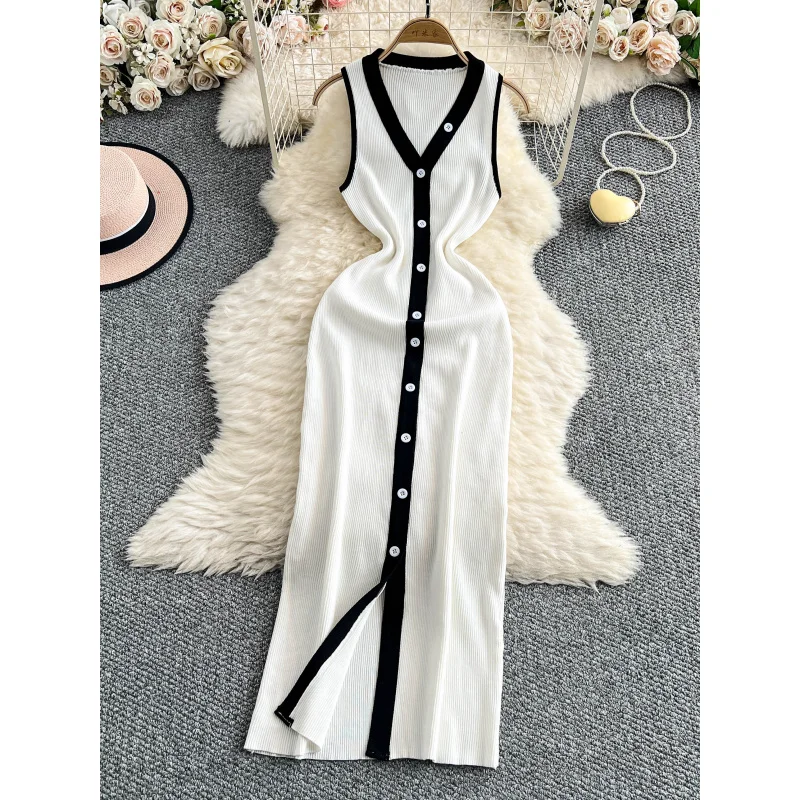 women summer slim v neck button knitted bodycon long tank dress casual party patchwork sheath dresses elegant tunic vestidos
women summer slim v neck button knitted bodycon long tank dress casual party patchwork sheath dresses elegant tunic vestidos