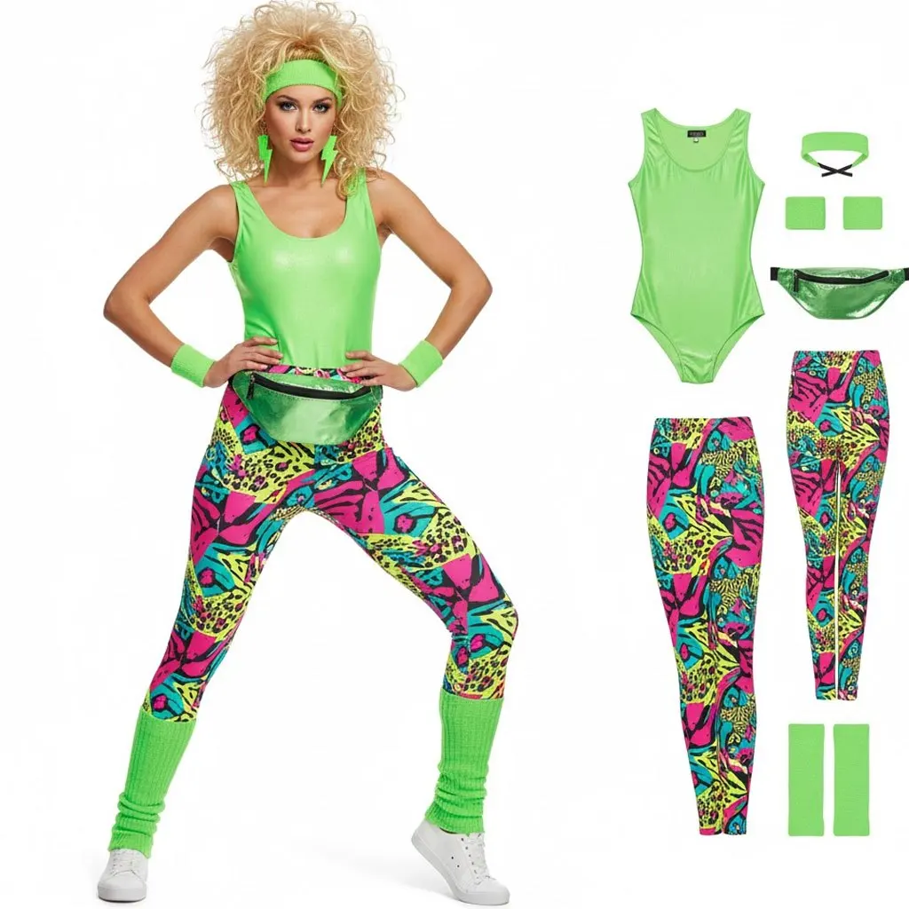 1980s Theme Party Aerobics Costume Set (7-Piece) - Retro Leotard, Leggings & Accessories
1980s Theme Party Aerobics Costume Set (7-Piece) - Retro Leotard, Leggings & Accessories