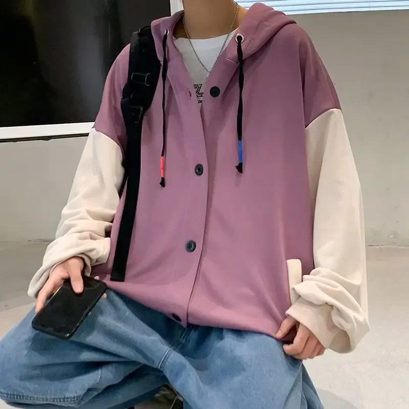 Color-blocking plush hooded sweater Men's loose style autumn and winter cardigan coat
Color-blocking plush hooded sweater Men's loose style autumn and winter cardigan coat