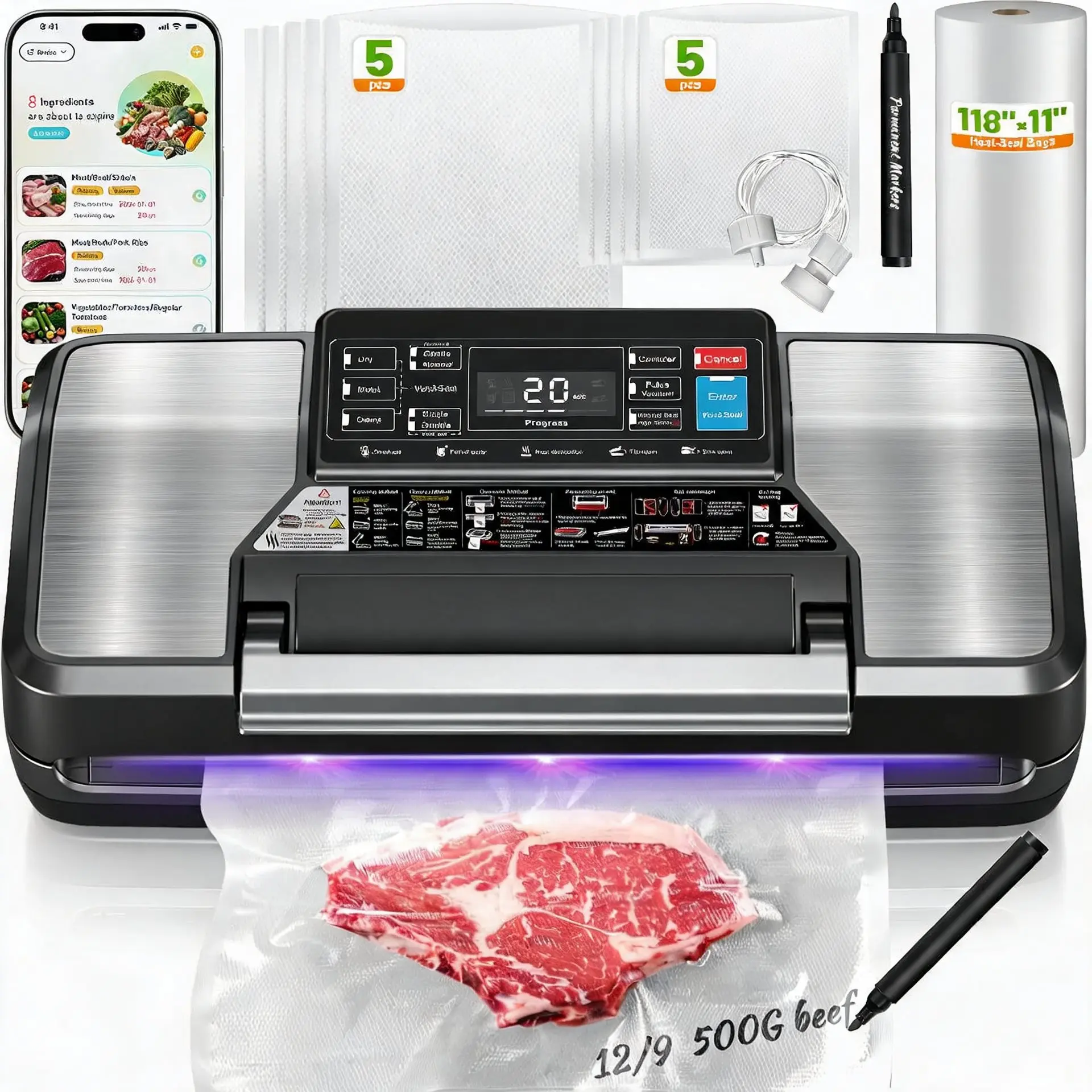 Vacuum Sealer Machine Double Heat Seal Built-in Cutter
Vacuum Sealer Machine Double Heat Seal Built-in Cutter