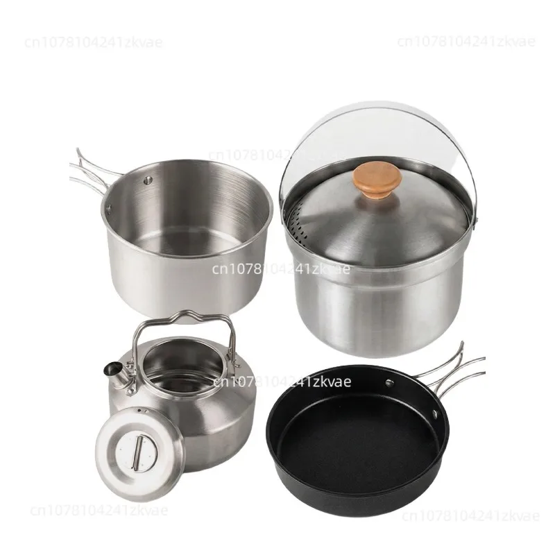 Outdoor stainless steel cookware set - 4 piece camping cookware kit - portable for road trips - includes non-stick frying pan
Outdoor stainless steel cookware set - 4 piece camping cookware kit - portable for road trips - includes non-stick frying pan
