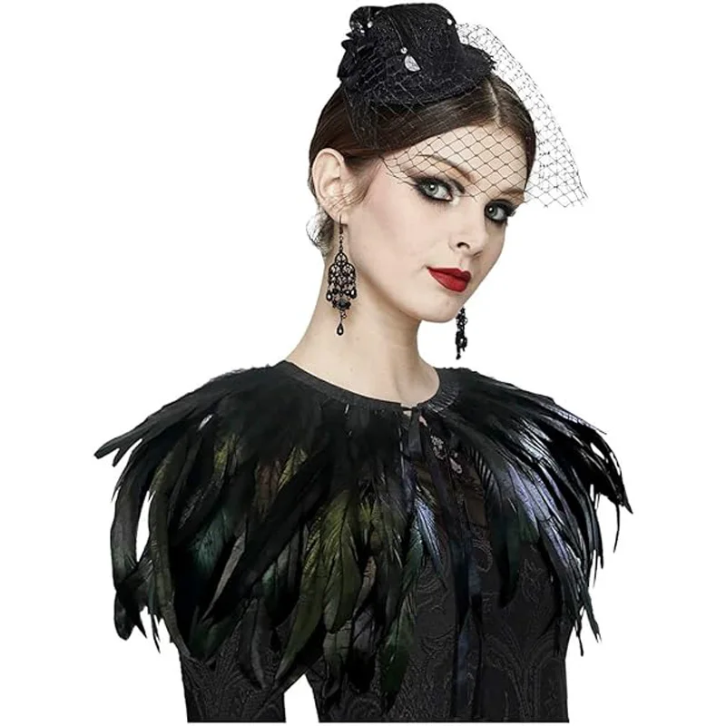 Women's Real Nature Feather Shrug Cape Lace Shawl Collar Maleficent Cosplay Costumes for Halloween Carnival
Women's Real Nature Feather Shrug Cape Lace Shawl Collar Maleficent Cosplay Costumes for Halloween Carnival