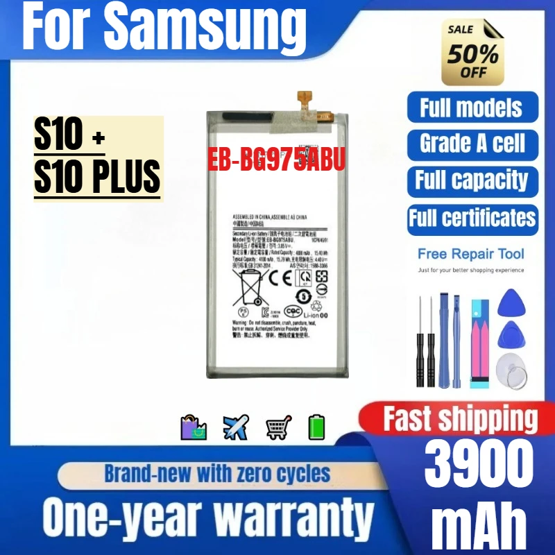 EB-BG975ABU for Samsung S10 +/S10PLUS Phone Battery High Quality High Capacity Replacement Bateria Grade A Cell with Tools
EB-BG975ABU for Samsung S10 +/S10PLUS Phone Battery High Quality High Capacity Replacement Bateria Grade A Cell with Tools