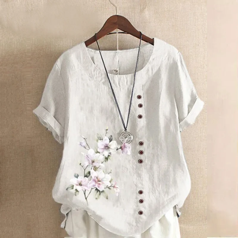 2026 Summer Printed Plus Size Women Blouse O-neck Short Sleeve T-shits Loose Button Shirts Fashion Elegant Casual Oversize Tee
2026 Summer Printed Plus Size Women Blouse O-neck Short Sleeve T-shits Loose Button Shirts Fashion Elegant Casual Oversize Tee