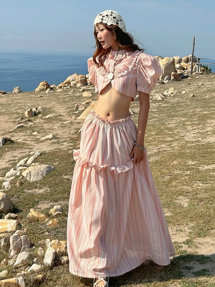 InGrily Summer Stripe Print 2-Piece Set Women o-Neck Button Puff Sleeves Mini Tops+Ruffled Edges Skirts Vacation Matching Suits
InGrily Summer Stripe Print 2-Piece Set Women o-Neck Button Puff Sleeves Mini Tops+Ruffled Edges Skirts Vacation Matching Suits