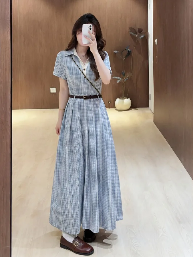 plus Size Women's Gentle Style Blue Plaid Short Sleeve Dress Summer New Waist Cinching Belly Covering A-Line Skirt Dress
plus Size Women's Gentle Style Blue Plaid Short Sleeve Dress Summer New Waist Cinching Belly Covering A-Line Skirt Dress