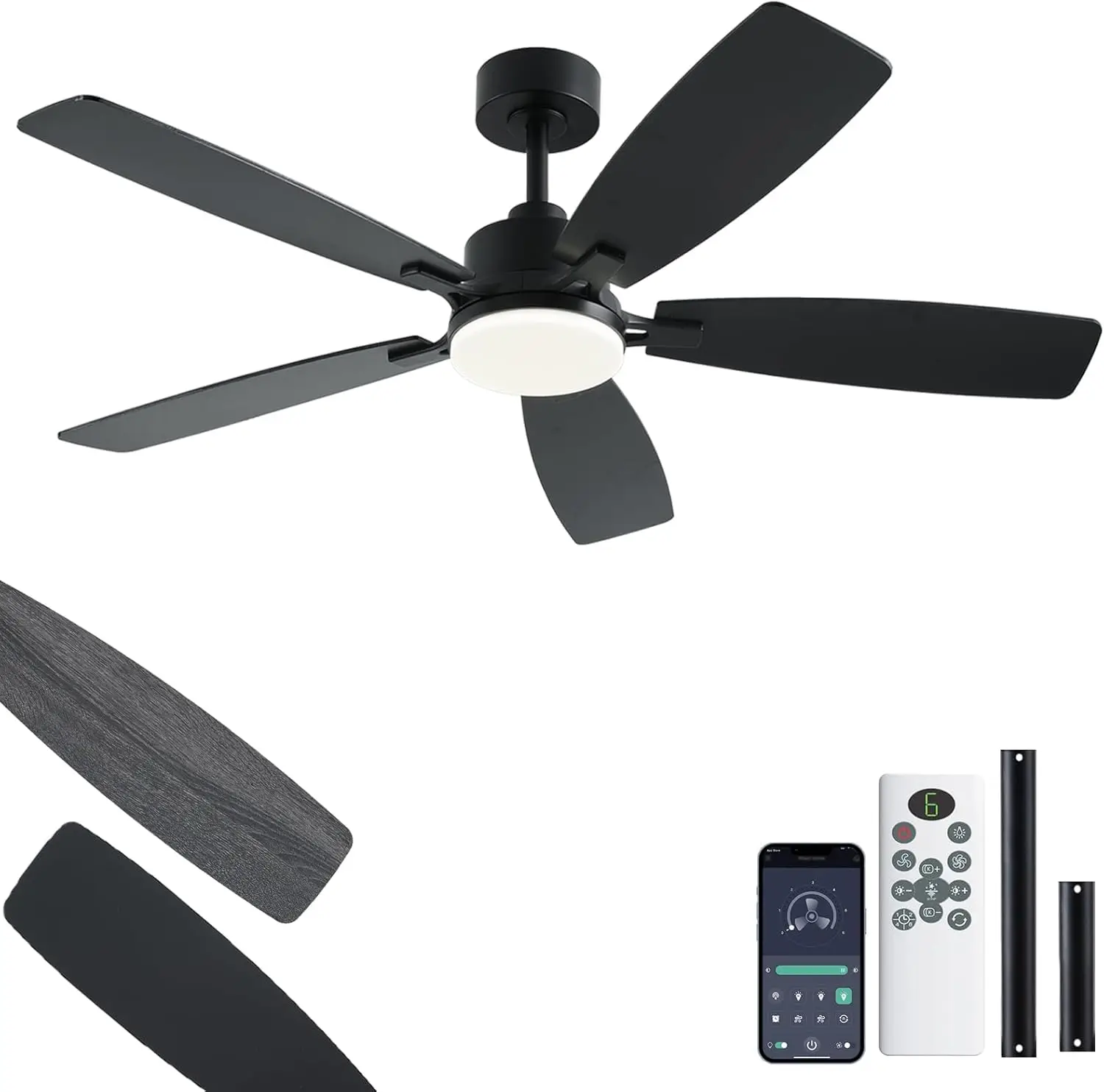 52 Inch Ceiling Fan with Lights, Black, Remote/App Control, DC Motor, 6 Speeds, Dimmable LED, 5 Blades, Indoor/Outdoor
52 Inch Ceiling Fan with Lights, Black, Remote/App Control, DC Motor, 6 Speeds, Dimmable LED, 5 Blades, Indoor/Outdoor