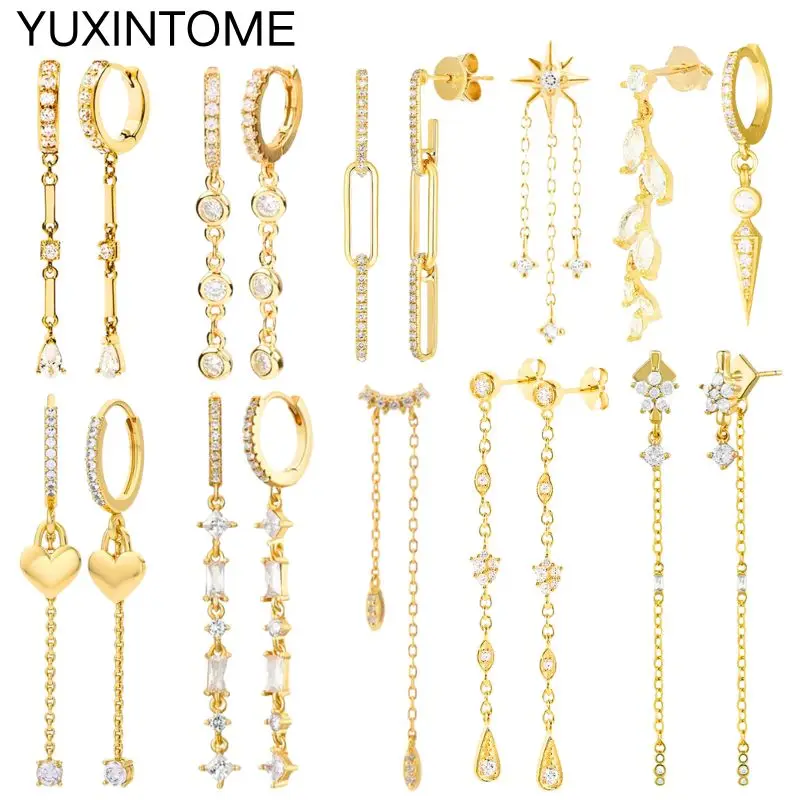 925 Sterling Silver Needle Fashion White Zircon Gold Earrings for Women Chain Tassel Geometry Pendant Earrings Luxury Jewelry
925 Sterling Silver Needle Fashion White Zircon Gold Earrings for Women Chain Tassel Geometry Pendant Earrings Luxury Jewelry