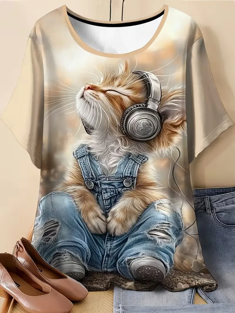 Funny music cat 3D printing women's T-shirt summer casual short sleeved daily street round neck plus oversized women's clothing
Funny music cat 3D printing women's T-shirt summer casual short sleeved daily street round neck plus oversized women's clothing