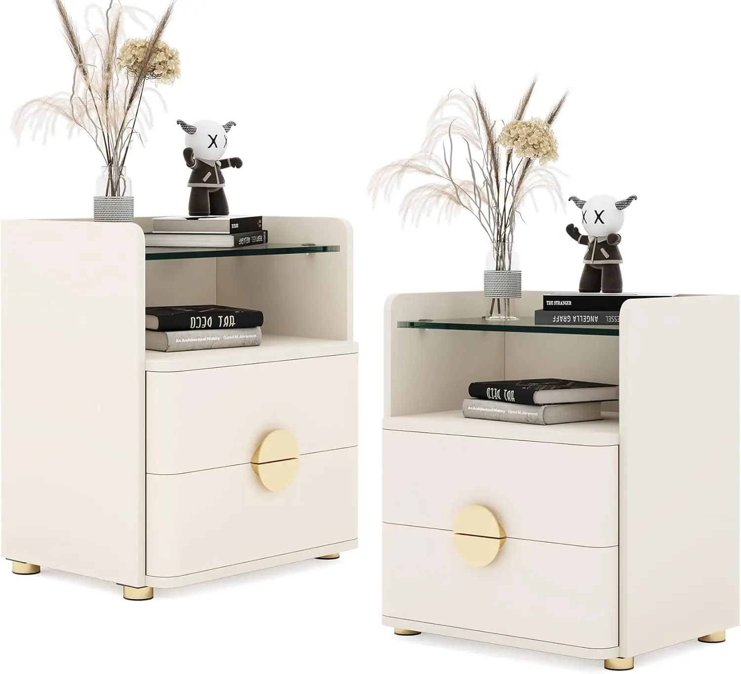 2-Drawer Nightstands Set of 2, Modern Night Stand with Open Tempered Glasses Storage Space, Wooden Bed Side Table
2-Drawer Nightstands Set of 2, Modern Night Stand with Open Tempered Glasses Storage Space, Wooden Bed Side Table