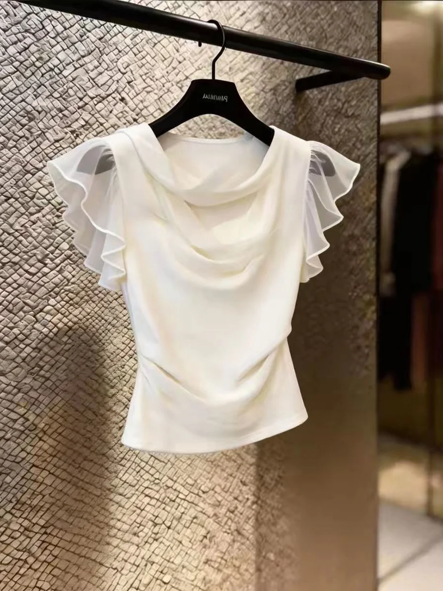 Casual White Pleated Short Sleeve Women's Top Slimming Design Commute Style Regular Length Shirt Female Fashion Summer 2026
Casual White Pleated Short Sleeve Women's Top Slimming Design Commute Style Regular Length Shirt Female Fashion Summer 2026