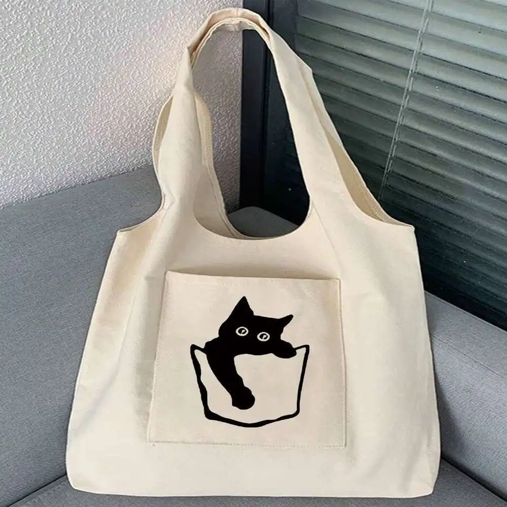 1шт женская бежевая холщовая большая сумка с принтом черного кота, для покупок
1шт женская бежевая холщовая большая сумка с принтом черного кота, для покупок
