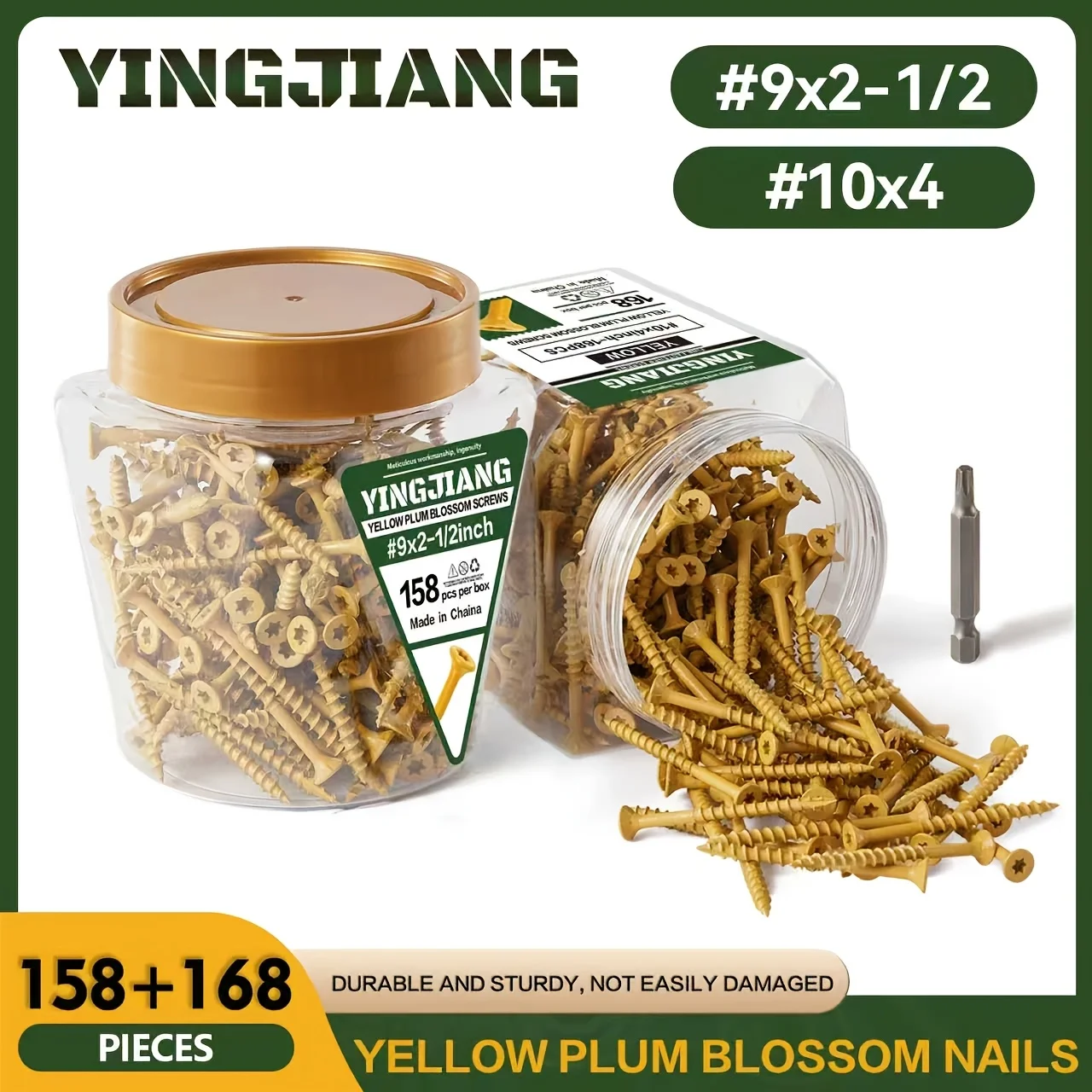 Two Cans of Yellow Building Fence Screws, 326 Wooden Deck External Screws of Different Sizes # 9X2-1/2 Inches And # 10X4 Inches, Rust Proof, Including 2 T25 Star Shaped Drill Bits, Very Suitable for Home Maintenance Screws, Wooden Board Screws
Two Cans of Yellow Building Fence Screws, 326 Wooden Deck External Screws of Different Sizes # 9X2-1/2 Inches And # 10X4 Inches, Rust Proof, Including 2 T25 Star Shaped Drill Bits, Very Suitable for Home Maintenance Screws, Wooden Board Screws