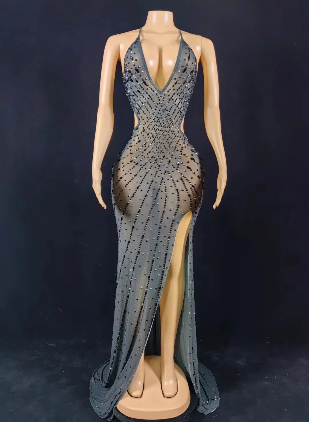 Women Birthday Party Prom Outfit Black Rhinestones Long Train Backless Dress Evening Celebrate Bandage Costume Stage Show Wear
Women Birthday Party Prom Outfit Black Rhinestones Long Train Backless Dress Evening Celebrate Bandage Costume Stage Show Wear