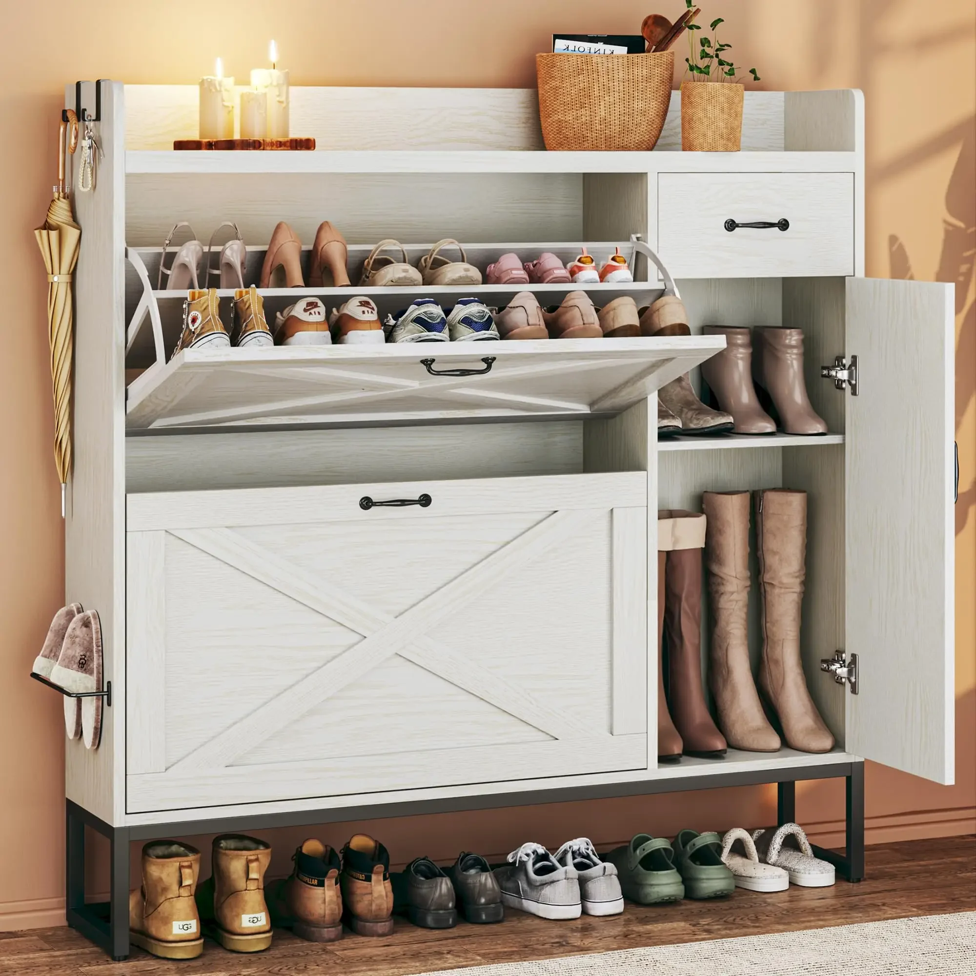 Shoe Cabinet with Flip Drawers & Side Cabinet, Shoes Cabinet, Shoe Storage Cabinet with Mounted Shoe Rack for Entryway
Shoe Cabinet with Flip Drawers & Side Cabinet, Shoes Cabinet, Shoe Storage Cabinet with Mounted Shoe Rack for Entryway