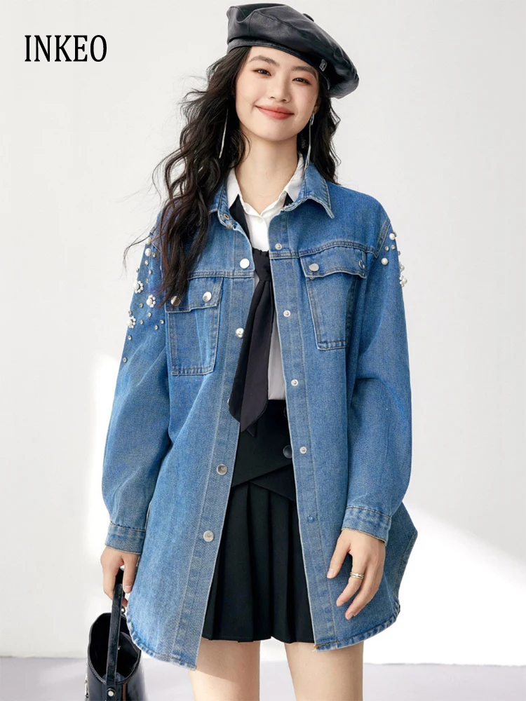 Streetwear women's Denim shirt jacket Oversize Spring Autumn Pearl beading Long sleeve blouse 2025 Collection Chic INKEO 5T016
Streetwear women's Denim shirt jacket Oversize Spring Autumn Pearl beading Long sleeve blouse 2025 Collection Chic INKEO 5T016