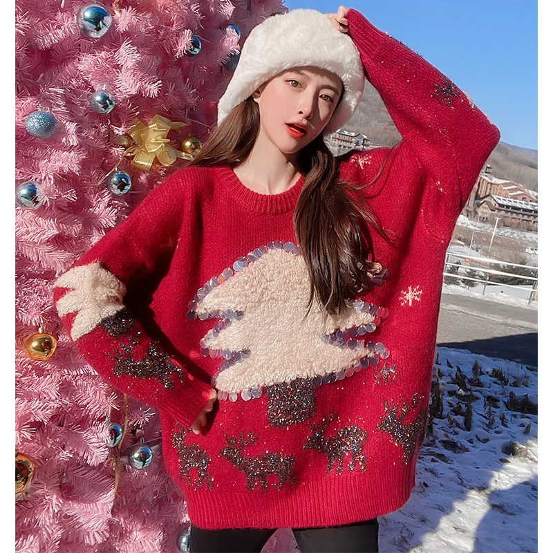 Pullover Sweater Female Senior New Year Christmas Sweater Female Long Section Korean Lazy Loose Neckriendle Red Sweater Top
Pullover Sweater Female Senior New Year Christmas Sweater Female Long Section Korean Lazy Loose Neckriendle Red Sweater Top