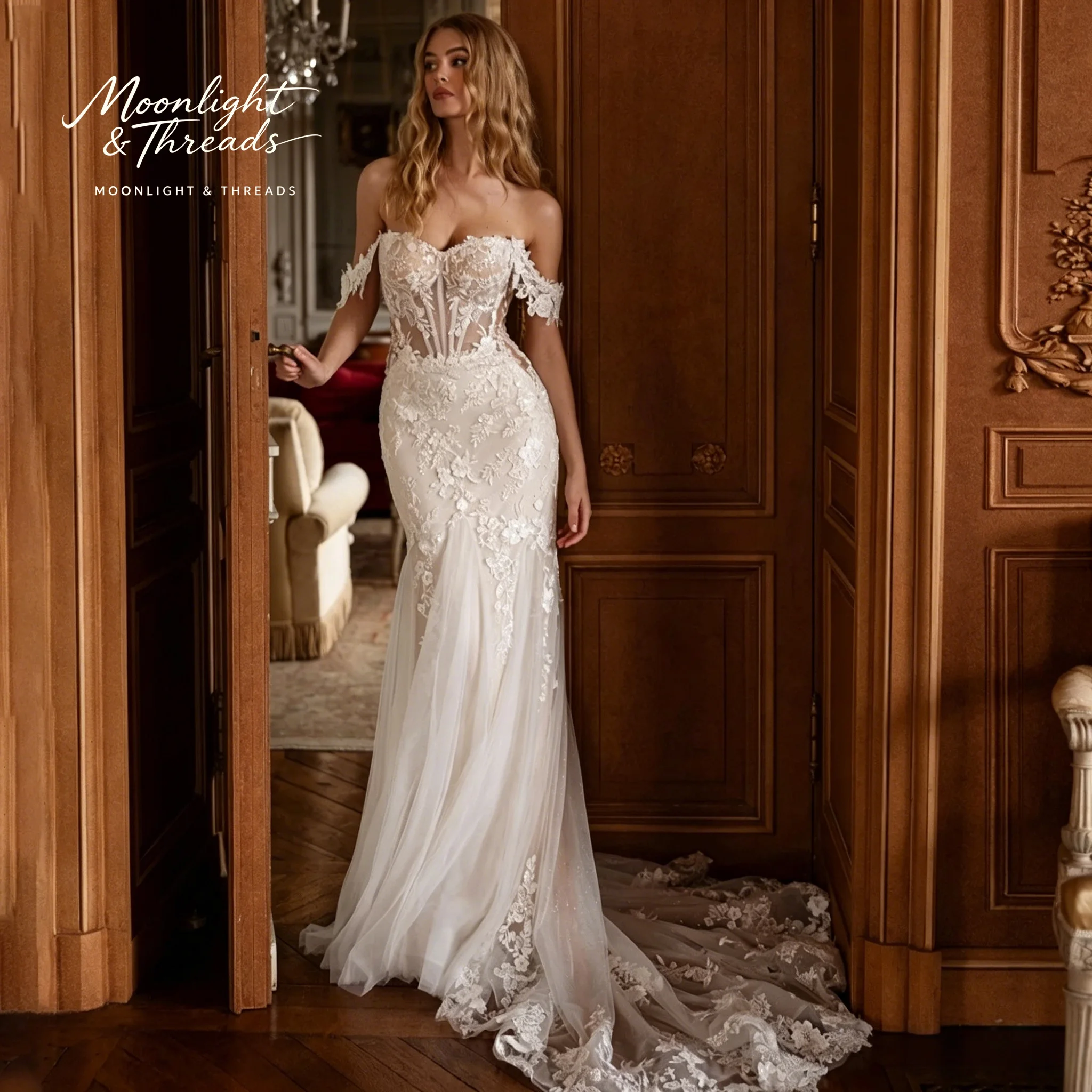 Ivory Crepe Off-The-Shoulder Strapless Floor-Length Mermaid Formal Wedding Gown with Lace Embroidery Elegant Bridal Dress
Ivory Crepe Off-The-Shoulder Strapless Floor-Length Mermaid Formal Wedding Gown with Lace Embroidery Elegant Bridal Dress