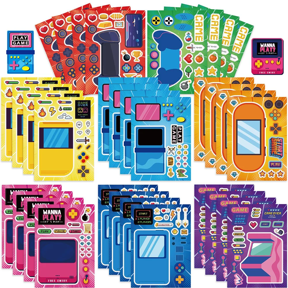 8/16sheets Cartoon Vintage Video Game Console Stickers Make A Face Children Game Puzzle Decals Assemble Jigsaw Educational Toys
8/16sheets Cartoon Vintage Video Game Console Stickers Make A Face Children Game Puzzle Decals Assemble Jigsaw Educational Toys