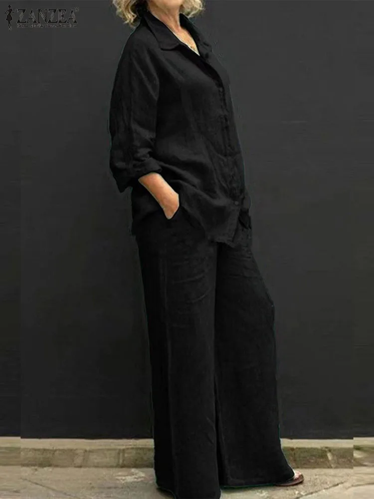 ZANZEA Women Casual Sets 2023 Autumn Loose 2PCS Lapel Neck Long Sleeve Shirt Solid Elastic Waist Wide Leg Trousers Outfits Femme
ZANZEA Women Casual Sets 2023 Autumn Loose 2PCS Lapel Neck Long Sleeve Shirt Solid Elastic Waist Wide Leg Trousers Outfits Femme