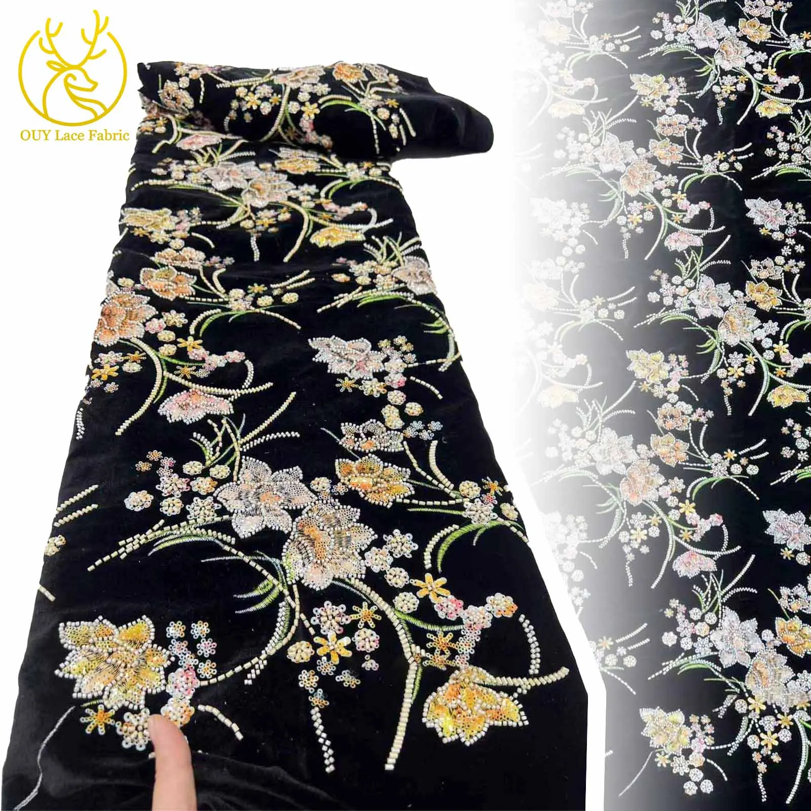 Black Velvet Sequins Embroidery Flower Lace Fabric 2025 Luxury African French Handmade Beaded Lace Fabric Women's Evening Gowns
Black Velvet Sequins Embroidery Flower Lace Fabric 2025 Luxury African French Handmade Beaded Lace Fabric Women's Evening Gowns