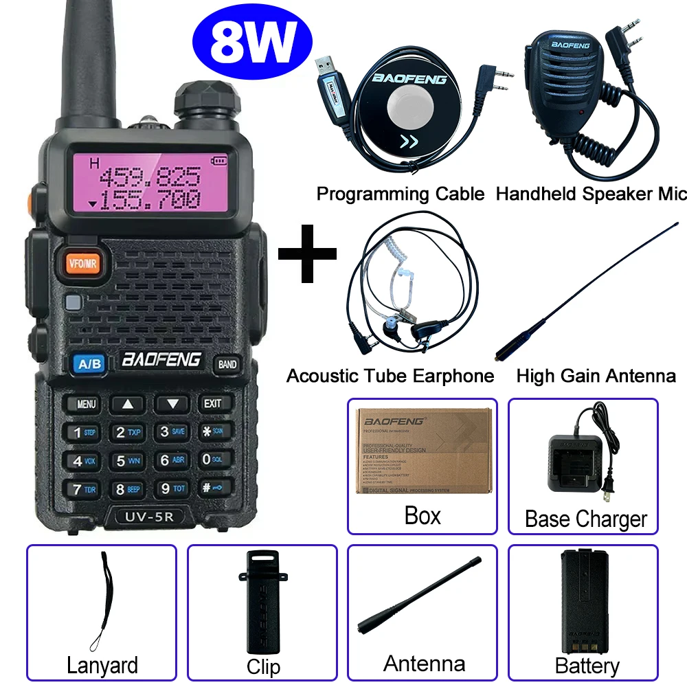 BaoFeng UV-5R Walkie Talkie 5W/8W Two Way Radio Commutator VHF/UHF 136-174MHz & 400-520MHz Station Receiver Ham Wireless Set
BaoFeng UV-5R Walkie Talkie 5W/8W Two Way Radio Commutator VHF/UHF 136-174MHz & 400-520MHz Station Receiver Ham Wireless Set