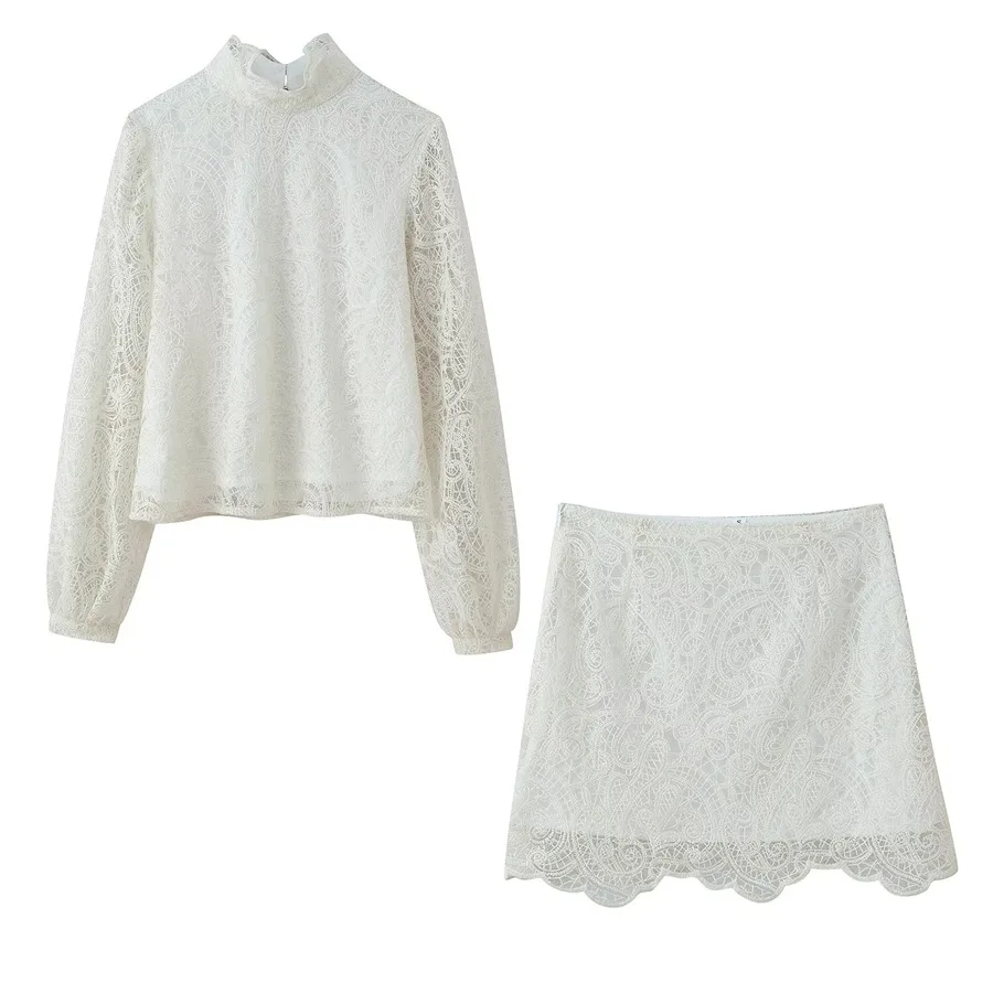 Withered European And American Style Minimalist Lantern Sleeve High Collar Lace Two-piece Skirt Set Blouses Women's Clothes
Withered European And American Style Minimalist Lantern Sleeve High Collar Lace Two-piece Skirt Set Blouses Women's Clothes