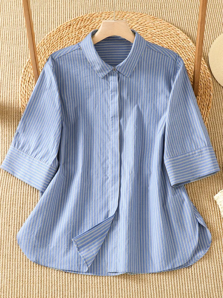 Blue Pure Cotton Striped Short Sleeve Shirt Women's Summer Shoulder Line Thin Collar Casual Open Cardigan Top Loose Fit Regul...
Blue Pure Cotton Striped Short Sleeve Shirt Women's Summer Shoulder Line Thin Collar Casual Open Cardigan Top Loose Fit Regul...