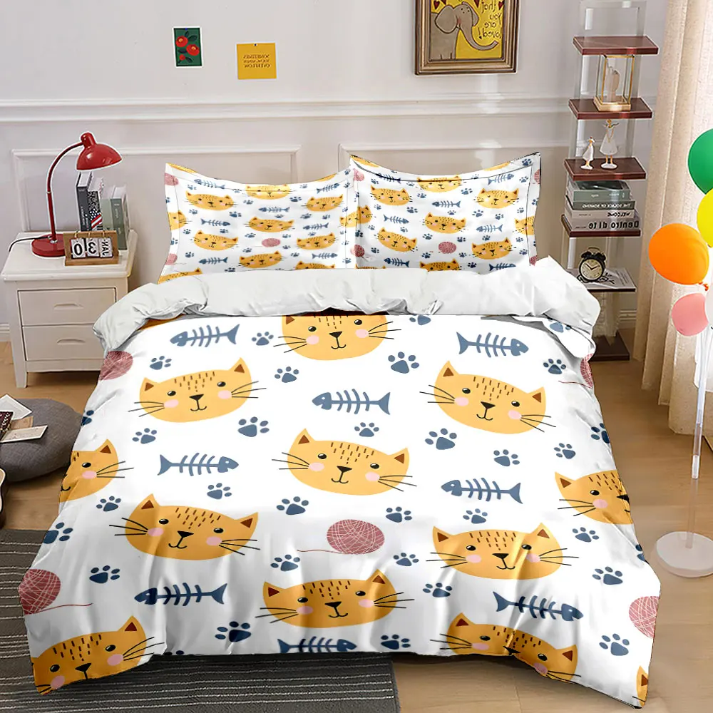 Cartoon cats with fishbones and yarn balls Printed Duvet Cover Set 1 Duvet Cover+2 Pillowcase Multi Size Bedroom Bedding Decor
Cartoon cats with fishbones and yarn balls Printed Duvet Cover Set 1 Duvet Cover+2 Pillowcase Multi Size Bedroom Bedding Decor