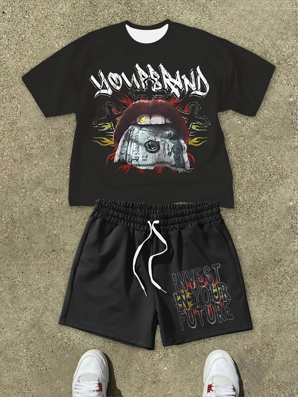 American men's summer fun letter wealth print comfortable breathable round neck T-shirt drawstring shorts set outdoor streetwear
American men's summer fun letter wealth print comfortable breathable round neck T-shirt drawstring shorts set outdoor streetwear