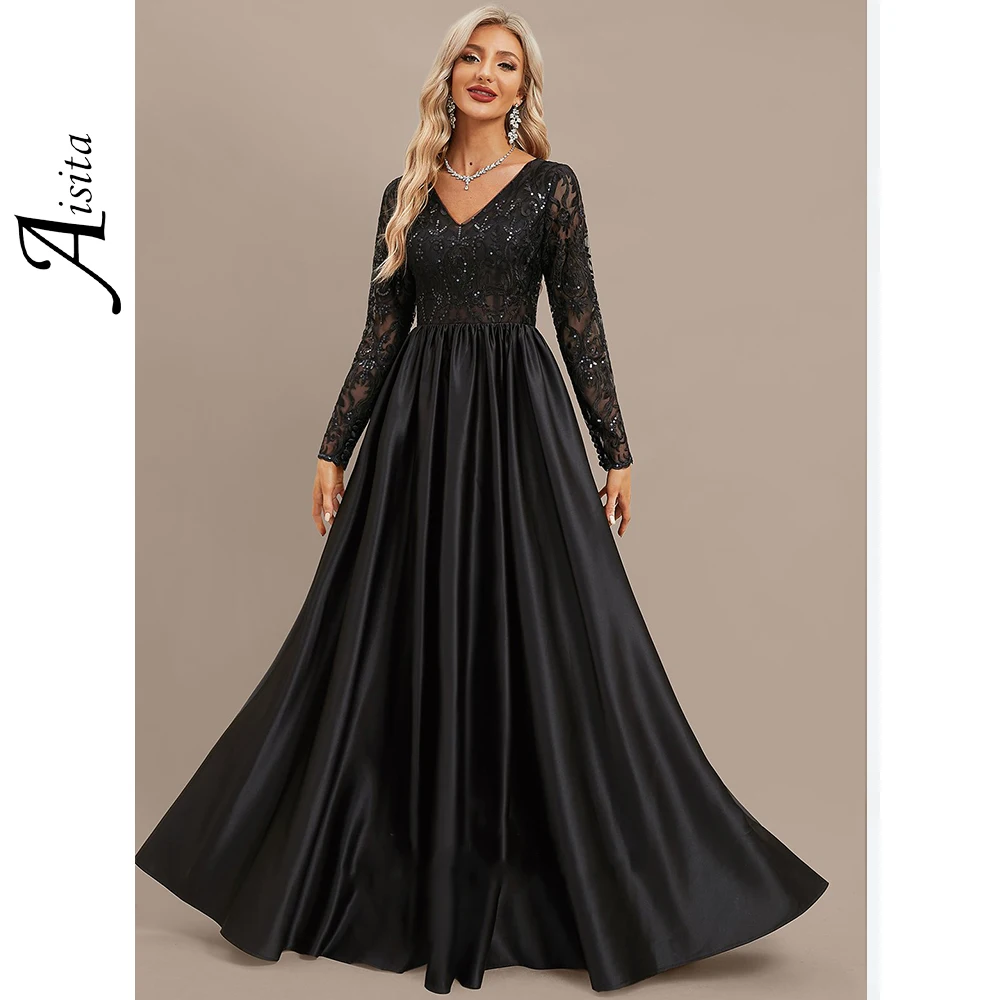 New A-line Evening Dress With Sequins V-Neck Party Dresses Lace Satin Elegant And Pretty Women's Dresses Vestidos De Noche
New A-line Evening Dress With Sequins V-Neck Party Dresses Lace Satin Elegant And Pretty Women's Dresses Vestidos De Noche