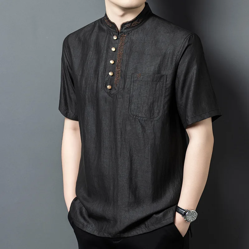 Real Silk Men's Xiangyun Yarn Crack Short Sleeve Stand Collar Tangzhuang Middle-Aged Loose Casual Chinese Style Shirt
Real Silk Men's Xiangyun Yarn Crack Short Sleeve Stand Collar Tangzhuang Middle-Aged Loose Casual Chinese Style Shirt