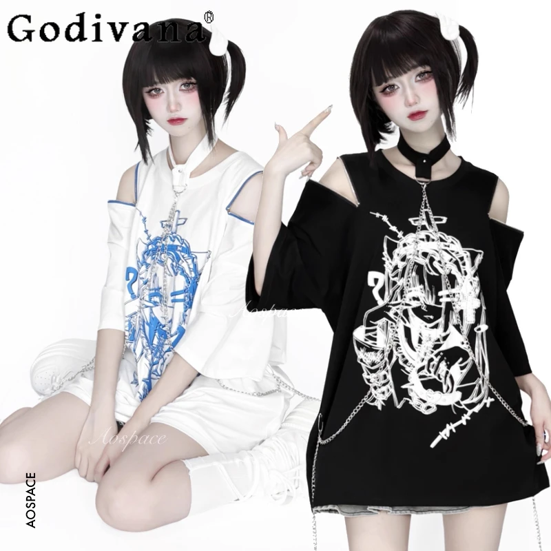 Original Subculture Off-Shoulder Anime Print Halter Off-Shoulder T-Shirt Summer New Sweet Cool Loose Short Sleeve Top with Chain
Original Subculture Off-Shoulder Anime Print Halter Off-Shoulder T-Shirt Summer New Sweet Cool Loose Short Sleeve Top with Chain