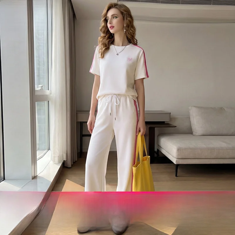 Slimming Summer Sportswear Set Women round Neck Pullover T-Shirt Loose Wide Leg Pants Two Piece Set Fashionable Versatile Ens...
Slimming Summer Sportswear Set Women round Neck Pullover T-Shirt Loose Wide Leg Pants Two Piece Set Fashionable Versatile Ens...