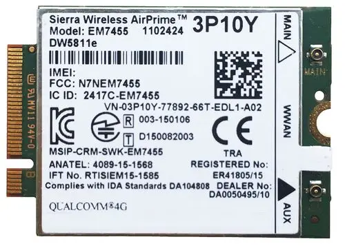 Беспроводная Wi-Fi-карта Dell KCHJ5 Sierra Wireless Airprime EM7455 Qualcomm 4G WWAN — PCIe M2 — 300 Мбит/с
Беспроводная Wi-Fi-карта Dell KCHJ5 Sierra Wireless Airprime EM7455 Qualcomm 4G WWAN — PCIe M2 — 300 Мбит/с