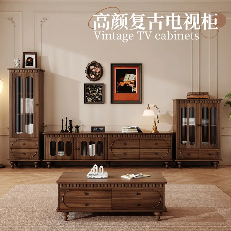 French antique TV cabinet coffee table combination set American living room furniture wooden storage
French antique TV cabinet coffee table combination set American living room furniture wooden storage