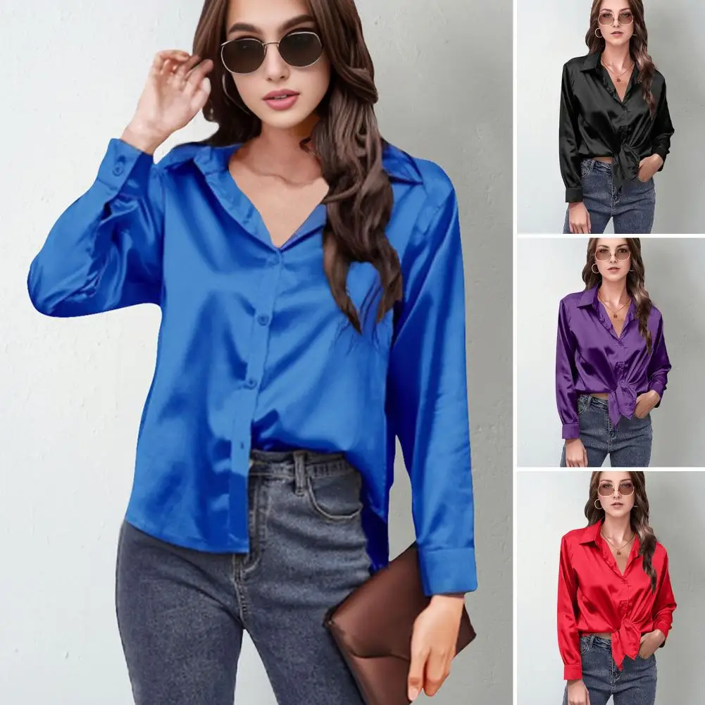Women Satin Shirt Elegant Satin Lapel Shirt for Women Long Sleeve Solid Color Office Lady Top Loose Fit Wear Blouse Long-sleeve
Women Satin Shirt Elegant Satin Lapel Shirt for Women Long Sleeve Solid Color Office Lady Top Loose Fit Wear Blouse Long-sleeve