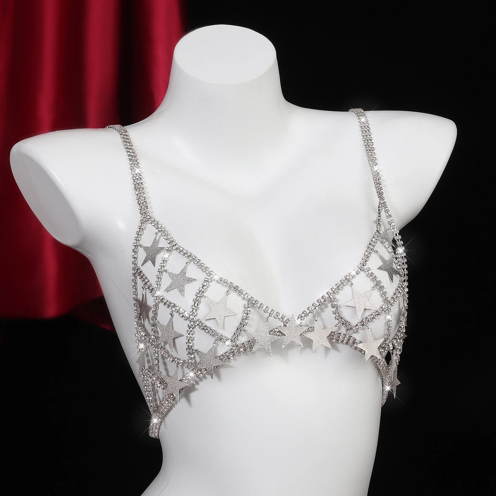 1 piece of luxurious fashion grid star rhinestone bra, nightclub party dinner charm women's body chain
1 piece of luxurious fashion grid star rhinestone bra, nightclub party dinner charm women's body chain