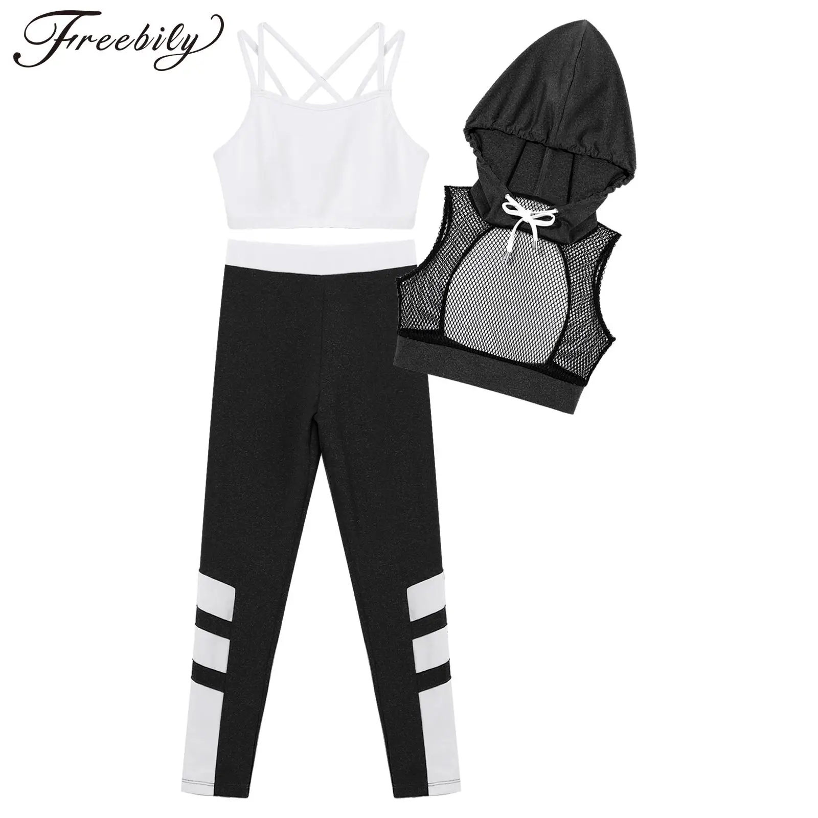 Kids Girls Hip Hop Street Dance Clothes Set Camisole with Mesh Hooded Crop Vest Leggings Jazz Dance Stage Performance Outfits
Kids Girls Hip Hop Street Dance Clothes Set Camisole with Mesh Hooded Crop Vest Leggings Jazz Dance Stage Performance Outfits