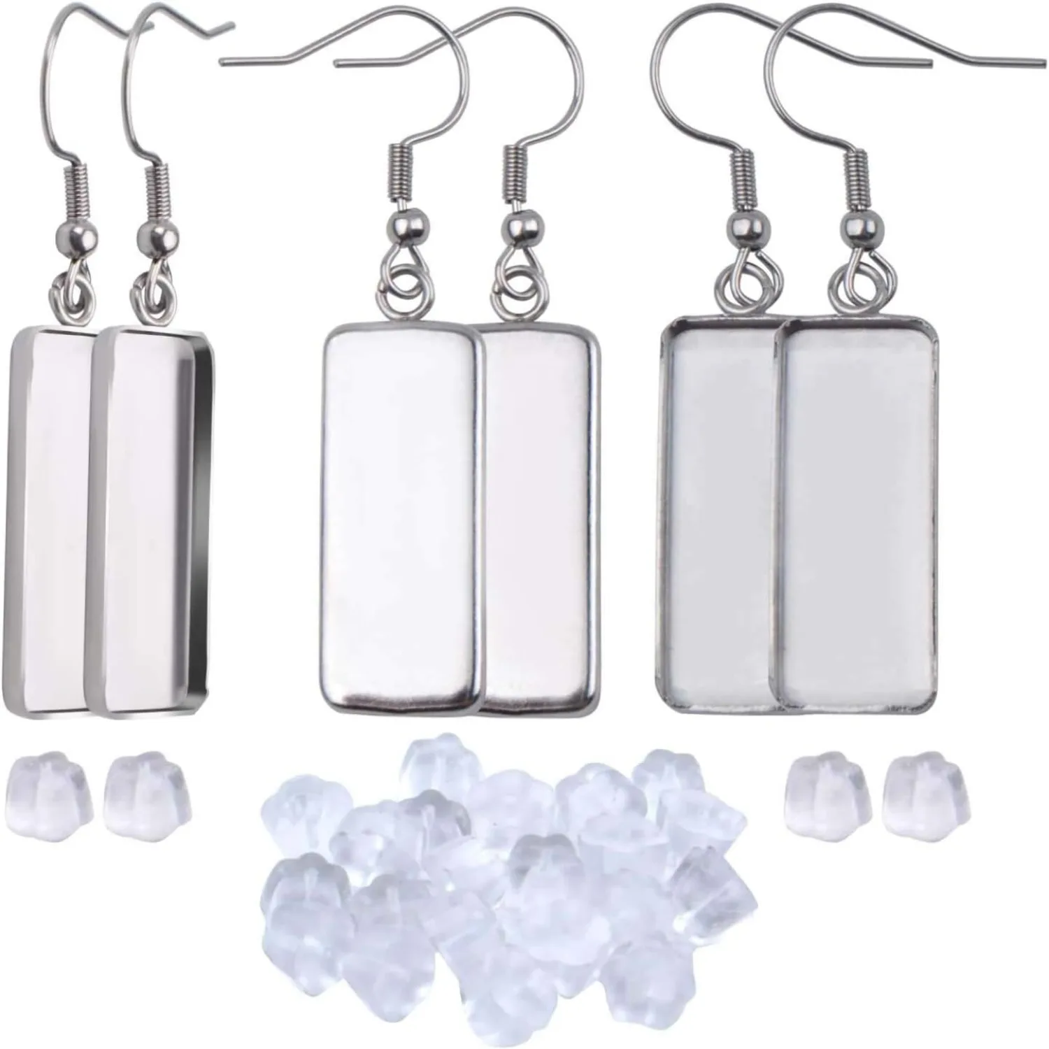 20-Piece Stainless Steel Earring Kit with 10x25mm Blank Rectangle Trays, 20 Silicone Earring Backs, DIY Jewelry Making
20-Piece Stainless Steel Earring Kit with 10x25mm Blank Rectangle Trays, 20 Silicone Earring Backs, DIY Jewelry Making