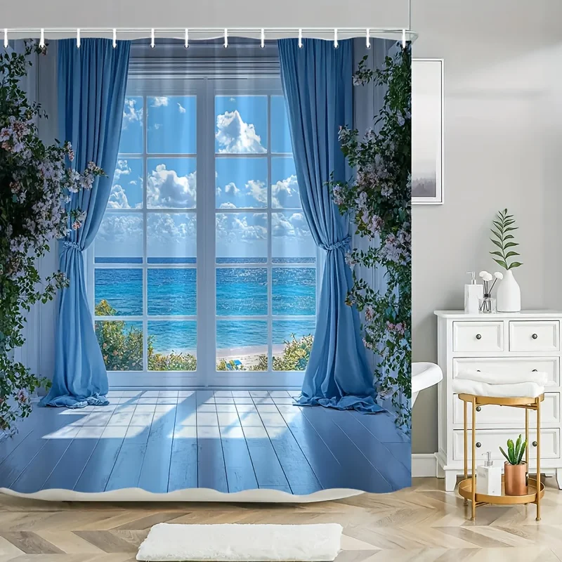 Ocean View Shower Curtain 72x72 Blue Sky Sea Clouds Floral Window Scene Polyester Washable with Hooks
Ocean View Shower Curtain 72x72 Blue Sky Sea Clouds Floral Window Scene Polyester Washable with Hooks