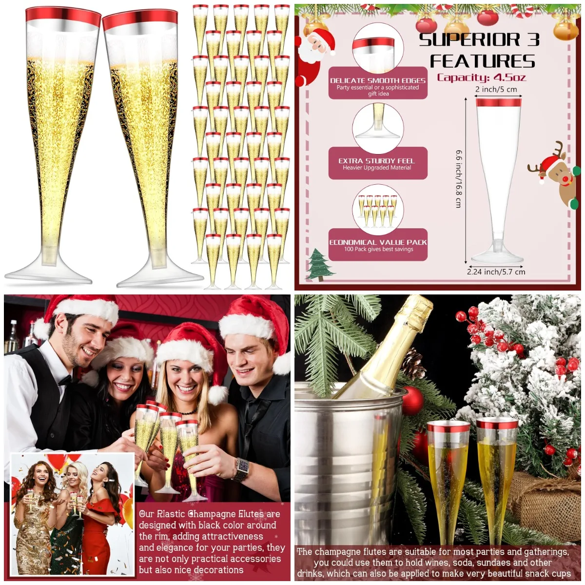 100 Pcs Clear Plastic Champagne Flutes 4.5oz Wedding Party Toasting Cups Red
100 Pcs Clear Plastic Champagne Flutes 4.5oz Wedding Party Toasting Cups Red