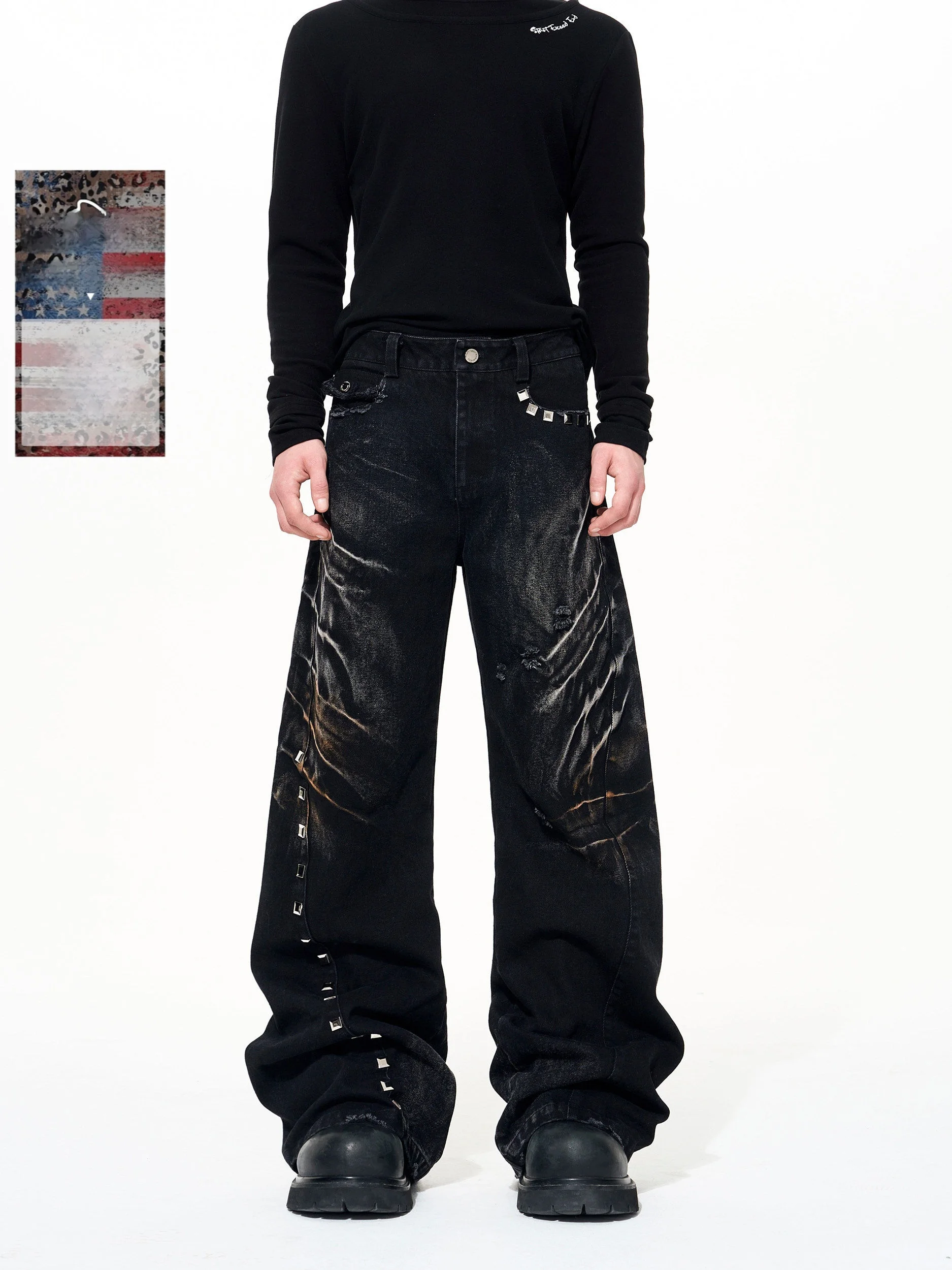 Retro Washed Jeans Men's Autumn Winter Rivet Design Wide Leg Pants Low Waist Zipper Closure Cotton Blend Punk Style
Retro Washed Jeans Men's Autumn Winter Rivet Design Wide Leg Pants Low Waist Zipper Closure Cotton Blend Punk Style