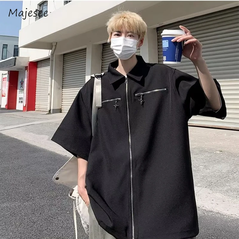 Shirts Double Zipper Hip-hop for Men Solid Colors Half Sleeve Breathable Summer Prevalent Streetwear Korean Style Young Ropa
Shirts Double Zipper Hip-hop for Men Solid Colors Half Sleeve Breathable Summer Prevalent Streetwear Korean Style Young Ropa