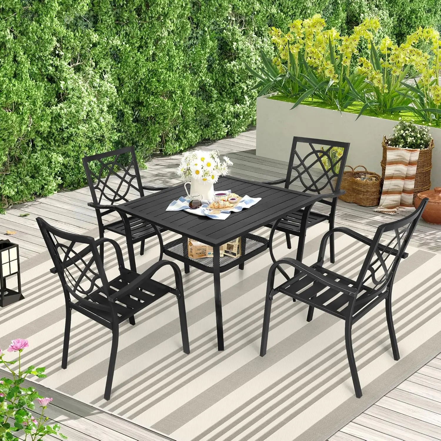5-Piece Outdoor Dining Set with 4 Stackable Chairs and Steel Table for Patio, Garden, Backyard
5-Piece Outdoor Dining Set with 4 Stackable Chairs and Steel Table for Patio, Garden, Backyard