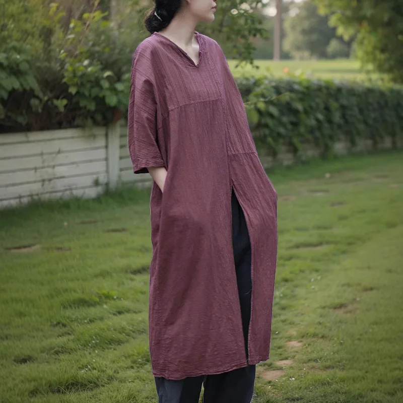 Women's Cotton Linen V Neck Split Dress Casual Loose Large Size Half Sleeve Long Comfortable Original Design Vintage Vestidos
Women's Cotton Linen V Neck Split Dress Casual Loose Large Size Half Sleeve Long Comfortable Original Design Vintage Vestidos
