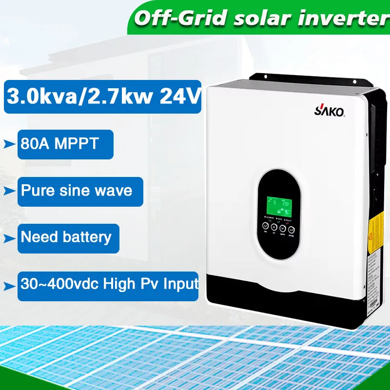 Sako E-Sun 3kva Solar Inverter,24V DC,Pure Sine Wave, 30-430V DC PV Input Range, Built-in 80A MPPT Charge Controller
Sako E-Sun 3kva Solar Inverter,24V DC,Pure Sine Wave, 30-430V DC PV Input Range, Built-in 80A MPPT Charge Controller