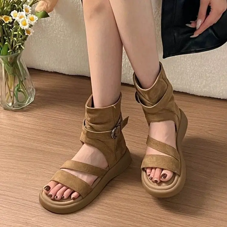 Retro Thick Bottom Casual Open Toe Roman Sandals Women's High Help Slimming Boots Summer Trendy Cuff Boots Synthetic Leather
Retro Thick Bottom Casual Open Toe Roman Sandals Women's High Help Slimming Boots Summer Trendy Cuff Boots Synthetic Leather