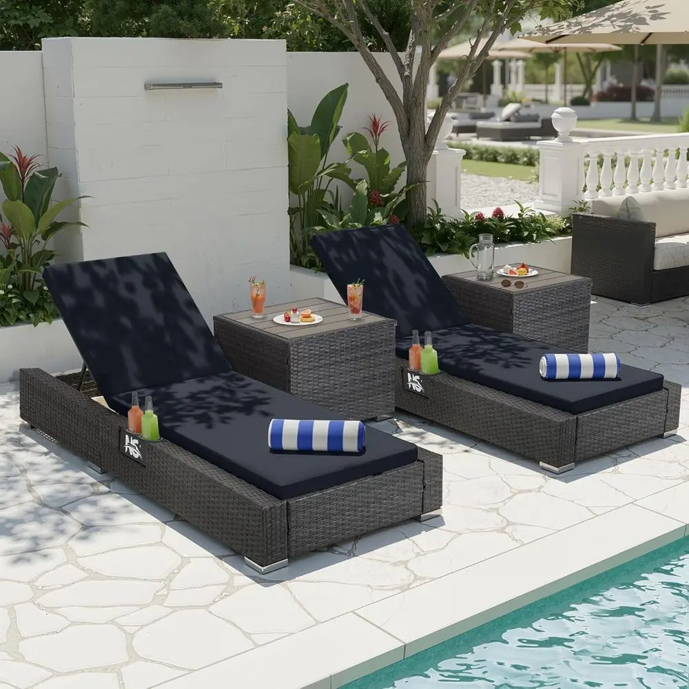 Outdoor Double Chaise Lounge Chairs with Side Tables, 4-Piece Patio Wicker Recliner Set, Adjustable 5-Position Backrest, Cushion
Outdoor Double Chaise Lounge Chairs with Side Tables, 4-Piece Patio Wicker Recliner Set, Adjustable 5-Position Backrest, Cushion